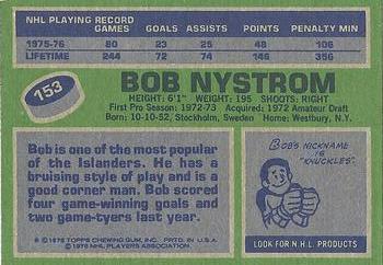 1976-77 Topps #153 Bob Nystrom Back