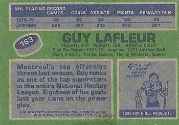 1976-77 Topps #163 Guy Lafleur Back