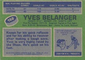 1976-77 Topps #168 Yves Belanger Back