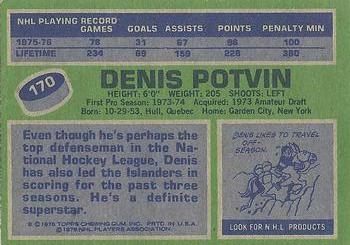 1976-77 Topps #170 Denis Potvin Back