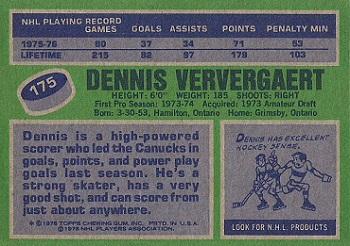 1976-77 Topps #175 Dennis Ververgaert Back