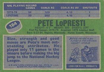 1976-77 Topps #184 Pete LoPresti Back