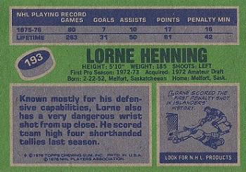 1976-77 Topps #193 Lorne Henning Back