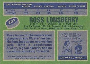 1976-77 Topps #201 Ross Lonsberry Back