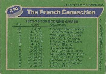 1976-77 Topps #214 The French Connection (Rick Martin / Gil Perreault / Rene Robert) Back