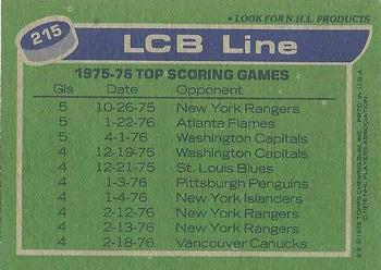 1976-77 Topps #215 LCB Line (Bill Barber / Bobby Clarke / Reggie Leach) Back