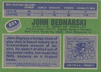 1976-77 Topps #231 John Bednarski Back