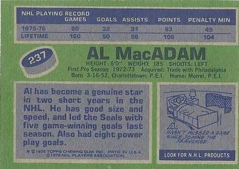 1976-77 Topps #237 Al MacAdam Back