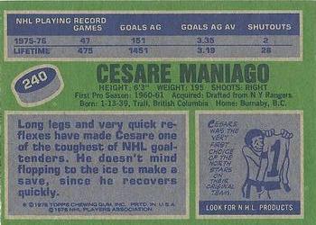 1976-77 Topps #240 Cesare Maniago Back