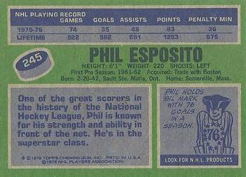 1976-77 Topps #245 Phil Esposito Back