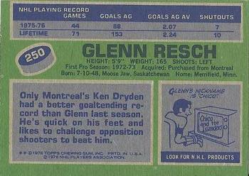 1976-77 Topps #250 Glenn Resch Back
