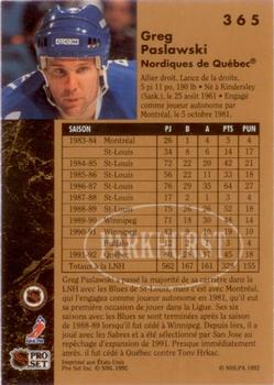 1991-92 Parkhurst French #365 Greg Paslawski Back