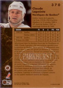 1991-92 Parkhurst French #370 Claude Lapointe Back