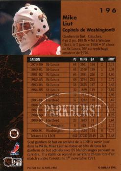 1991-92 Parkhurst French #196 Mike Liut Back