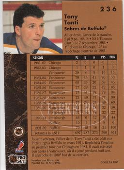 1991-92 Parkhurst French #236 Tony Tanti Back