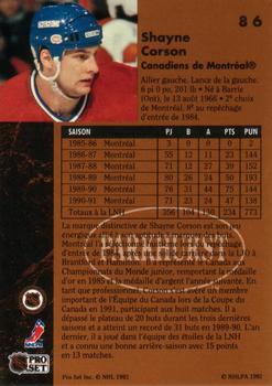 1991-92 Parkhurst French #86 Shayne Corson Back