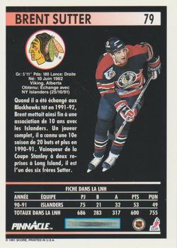 1991-92 Pinnacle French #79 Brent Sutter Back