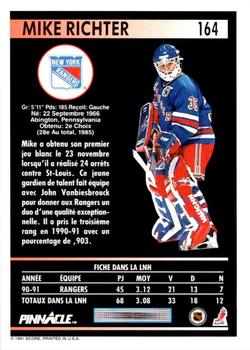 1991-92 Pinnacle French #164 Mike Richter Back