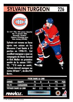 1991-92 Pinnacle French #226 Sylvain Turgeon Back