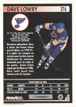 1991-92 Pinnacle French #276 Dave Lowry Back