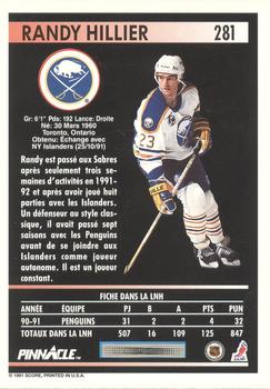 1991-92 Pinnacle French #281 Randy Hillier Back