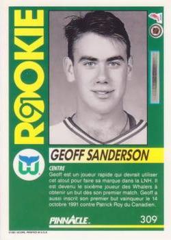 1991-92 Pinnacle French #309 Geoff Sanderson Back