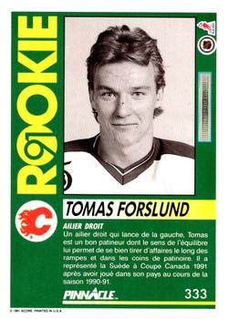 1991-92 Pinnacle French #333 Tomas Forslund Back