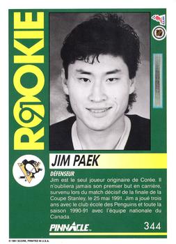 1991-92 Pinnacle French #344 Jim Paek Back