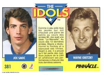 1991-92 Pinnacle French #381 Joe Sakic / Wayne Gretzky Back