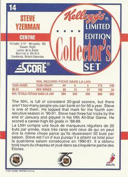 1991-92 Score Kellogg's #14 Steve Yzerman Back