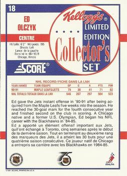 1991-92 Score Kellogg's #18 Ed Olczyk Back