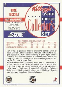 1991-92 Score Kellogg's #2 Rick Tocchet Back
