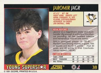 1991-92 Score Young Superstars #38 Jaromir Jagr Back