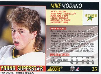 1991-92 Score Young Superstars #35 Mike Modano Back