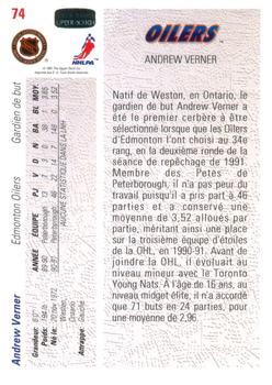 1991-92 Upper Deck French #74 Andrew Verner Back