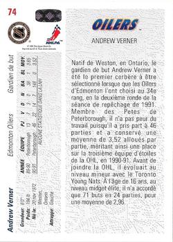 1991-92 Upper Deck French #74 Andrew Verner Back