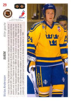 1991-92 Upper Deck French #29 Niklas Andersson Back