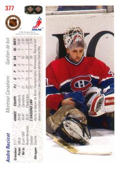 1991-92 Upper Deck French #377 Andre Racicot Back