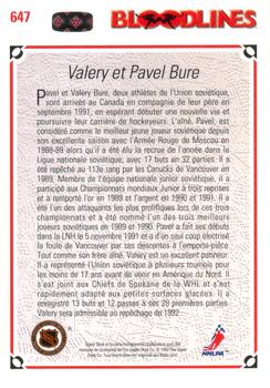 1991-92 Upper Deck French #647 Valeri Bure / Pavel Bure Back