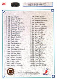 1991-92 Upper Deck French #700 Checklist: 601-700 Back