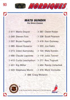 1991-92 Upper Deck French #93 Mats Sundin Back