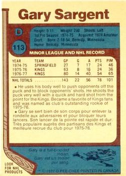 1977-78 O-Pee-Chee #113 Gary Sargent Back