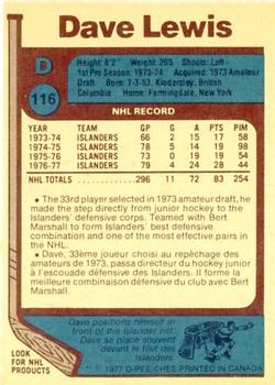 1977-78 O-Pee-Chee #116 Dave Lewis Back