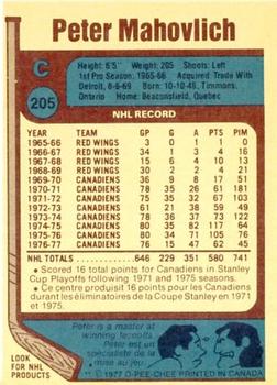 1977-78 O-Pee-Chee #205 Peter Mahovlich Back