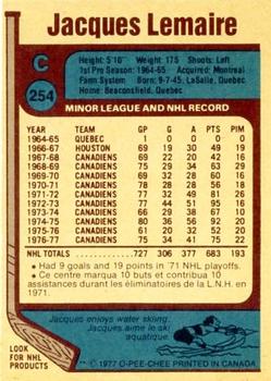 1977-78 O-Pee-Chee #254 Jacques Lemaire Back
