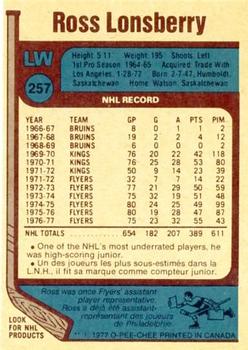 1977-78 O-Pee-Chee #257 Ross Lonsberry Back