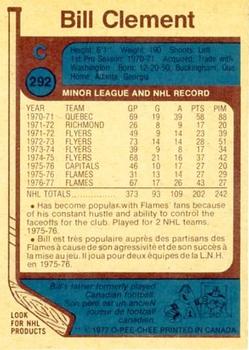 1977-78 O-Pee-Chee #292 Bill Clement Back