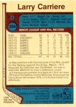 1977-78 O-Pee-Chee #304 Larry Carriere Back