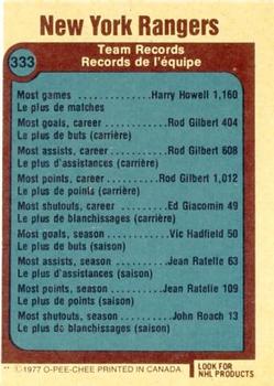 1977-78 O-Pee-Chee #333 New York Rangers Records Back
