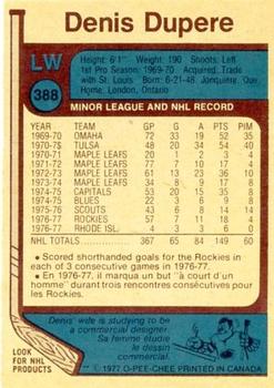1977-78 O-Pee-Chee #388 Denis Dupere Back